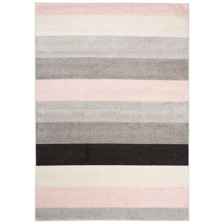 17 Stories Jonasz Flatweave Grey/Pink/Black Rug Wayfair.co.uk